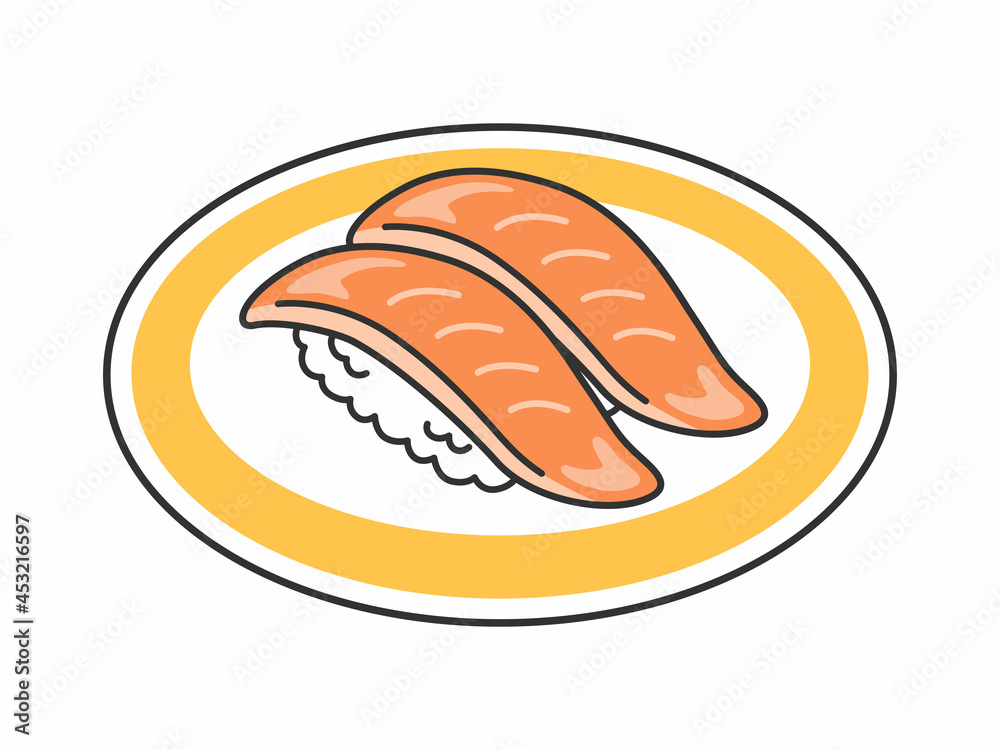 皿にのったサーモンの寿司のイラスト Stock Vector Adobe Stock