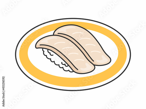 皿にのったビンチョウマグロの寿司のイラスト