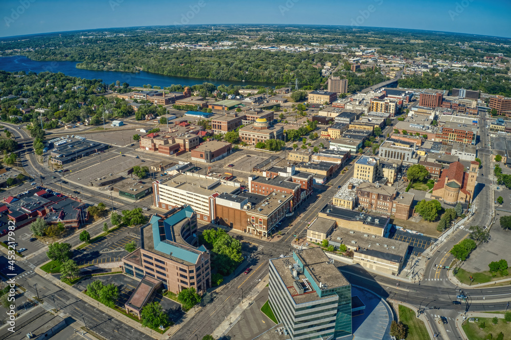 Aerial View of Downtown St. Cloud, Minnesota during Summer