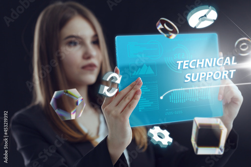 Business, Technology, Internet and network concept. Young businessman working on a virtual screen of the future and sees the inscription: