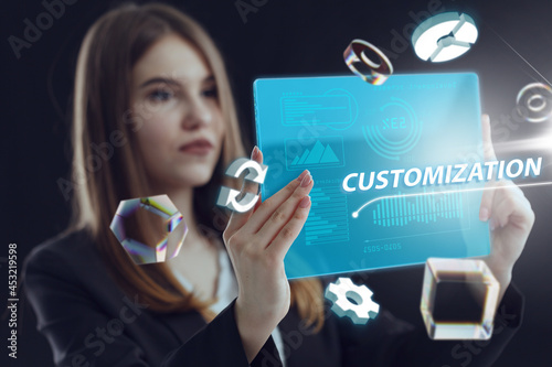 Business, Technology, Internet and network concept. Young businessman working on a virtual screen of the future and sees the inscription: