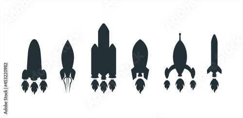 Rocket spaceship silhouette vector design. Graphic resource isolated in white background.
