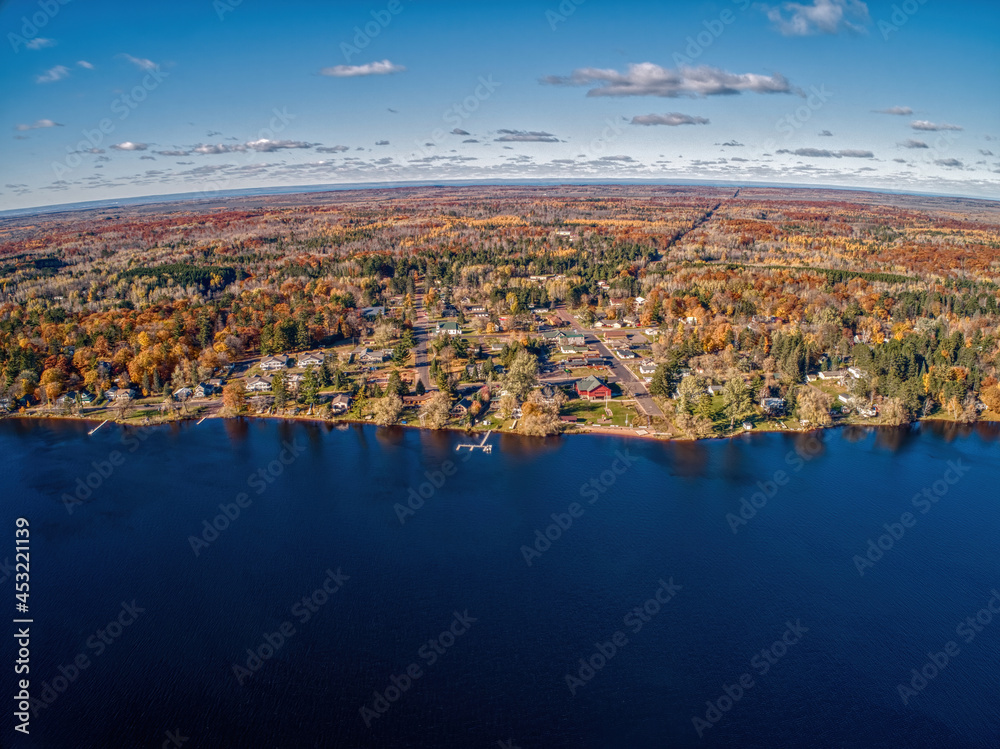 Aerial View of Fall Colors on Lake Nebagamon in Wisconsin