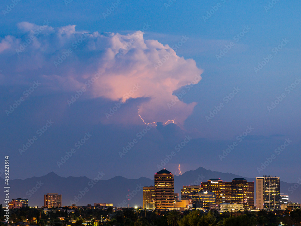 Distant Monsoon Thunderstorm over Phoenix, Arizona Skyline