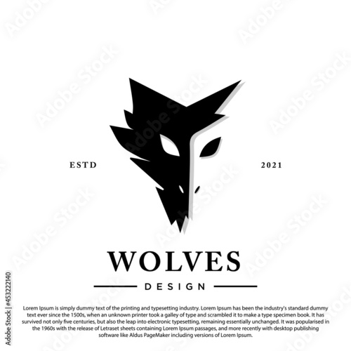 Wolf silhouette isolated on yellow background vector illustration. Wolf head vector graphic emblem illustration.