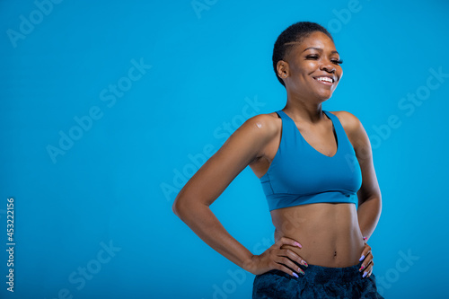 Portrait of African American woman in fitness wear with copy-space