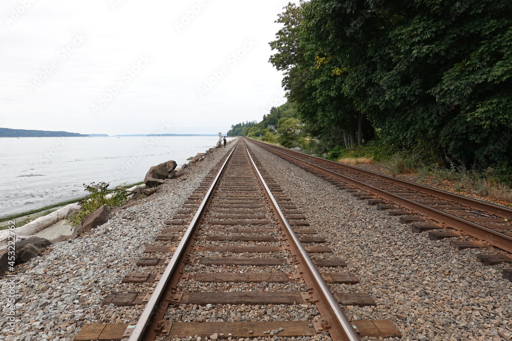 Double-track railway near the beach. Double-track railway near the beach.