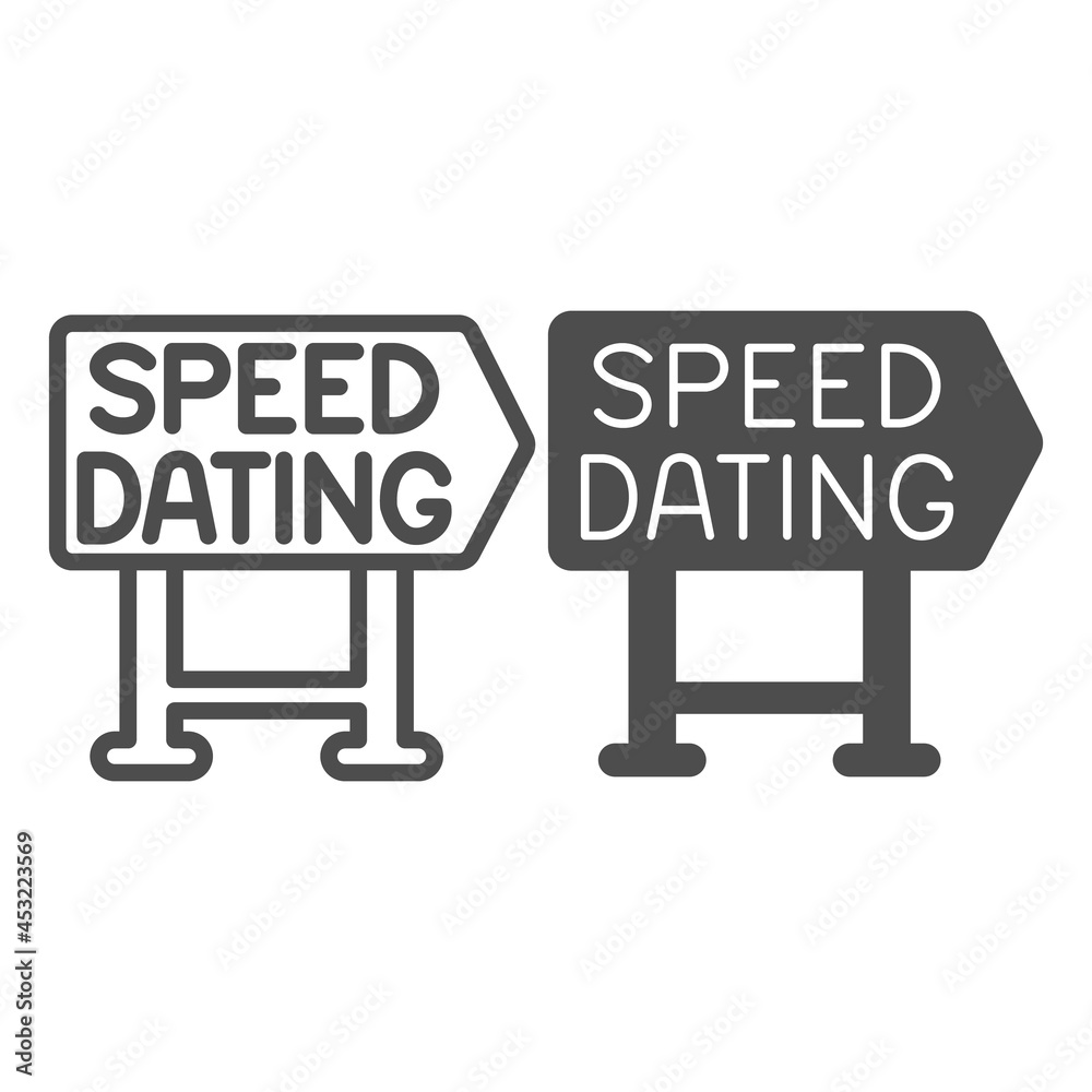 Speed dating signboard pointer emblem line and solid icon, dating concept, logo vector sign on white background, outline style icon for mobile concept and web design. Vector graphics. Speed dating signboard pointer emblem line and solid icon, dating concept, logo vector sign on white background, outline style icon for mobile concept and web design. Vector graphics.