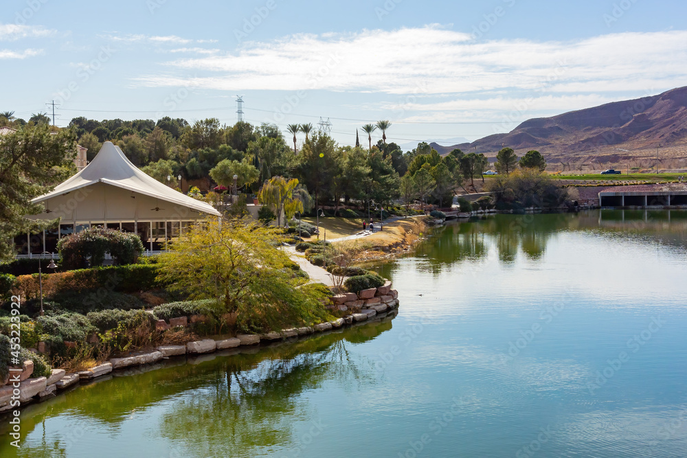 Sunny view of the lake landscape of Lake Las Vegas Sunny view of the lake landscape of Lake Las Vegas