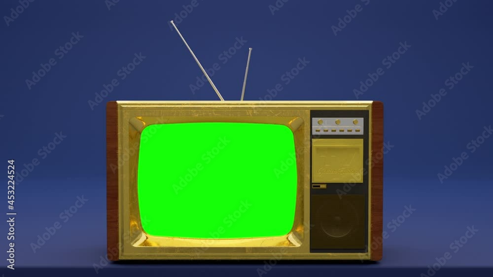 Old Gold TV Turn ON and OFF with glitch and bad signal Green Screen 4k