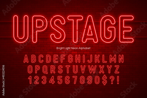 Neon light 3d alphabet, extra glowing origainal type.