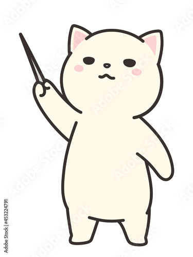 指揮棒で説明をする白猫。