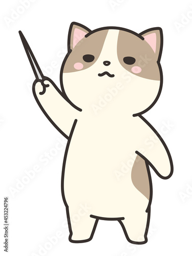 指揮棒で説明をする猫。