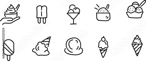 set of ice cream icons, such as parfait, frozen yogurt, ice cream sundae, vanilla, chocolate.eps