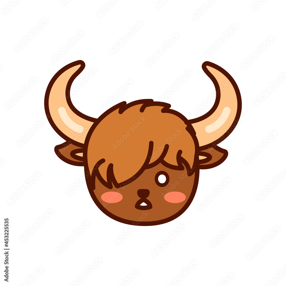 A collection of cute yak emoticons with different expressions. Funny yak emoji face. Simple cartoon illustration. A collection of cute yak emoticons with different expressions. Funny yak emoji face. Simple cartoon illustration.