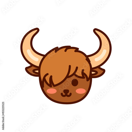 A collection of cute yak emoticons with different expressions. Funny yak emoji face. Simple cartoon illustration.