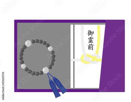 香典袋とふくさのベクターイラスト　数珠