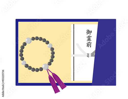 香典袋とふくさのベクターイラスト　数珠