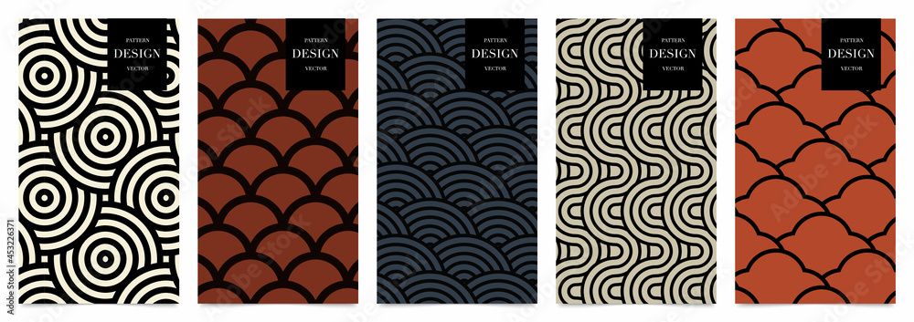 Japanese patterns vector. Geometric shape and ornamental vector patterns and swatches. Design for fabric , wallpaper, banners and cover background.