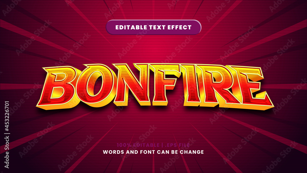 Obraz premium Bonfire editable text effect in modern 3d style