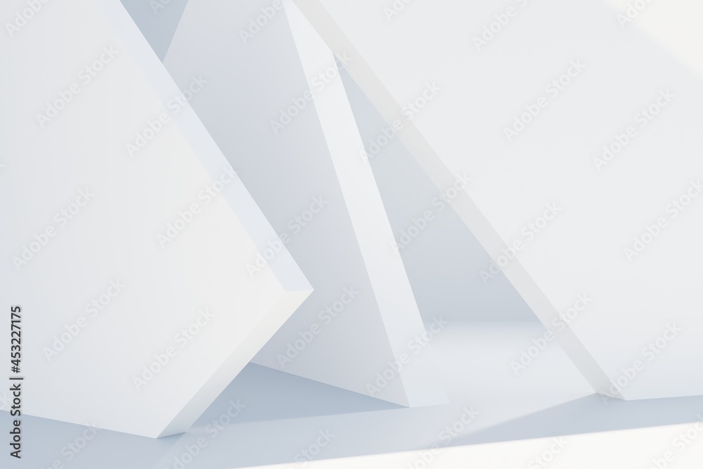 Abstract white Architecture Background. 3d render. Modern Geometric Wallpaper. Futuristic Technology Design