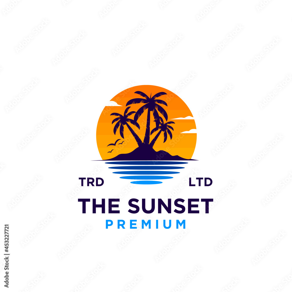 Sunset beach logo design illustration vector Sunset beach logo design illustration vector
