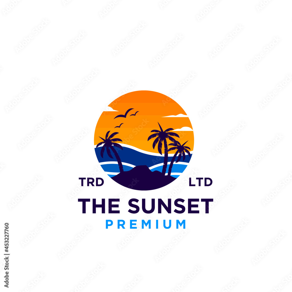 Sunset beach logo design illustration vector Sunset beach logo design illustration vector