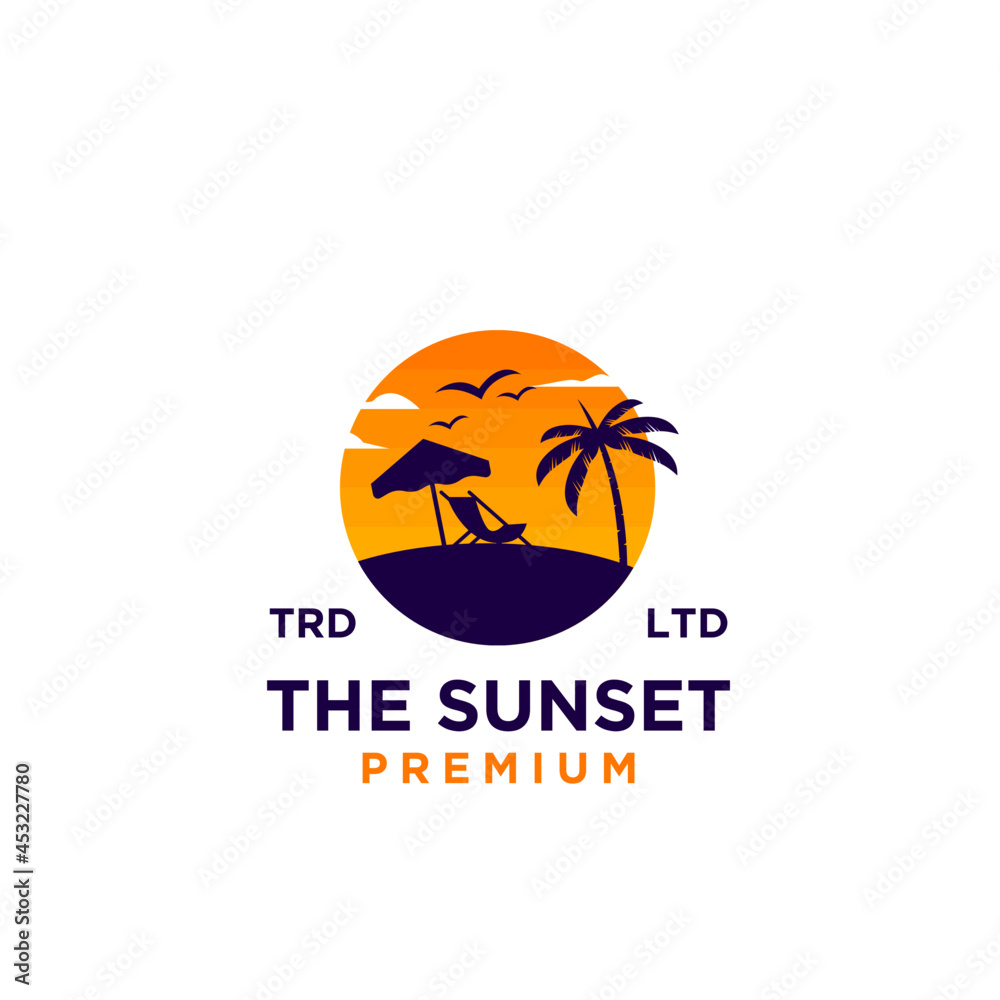 Sunset beach logo design illustration vector Sunset beach logo design illustration vector