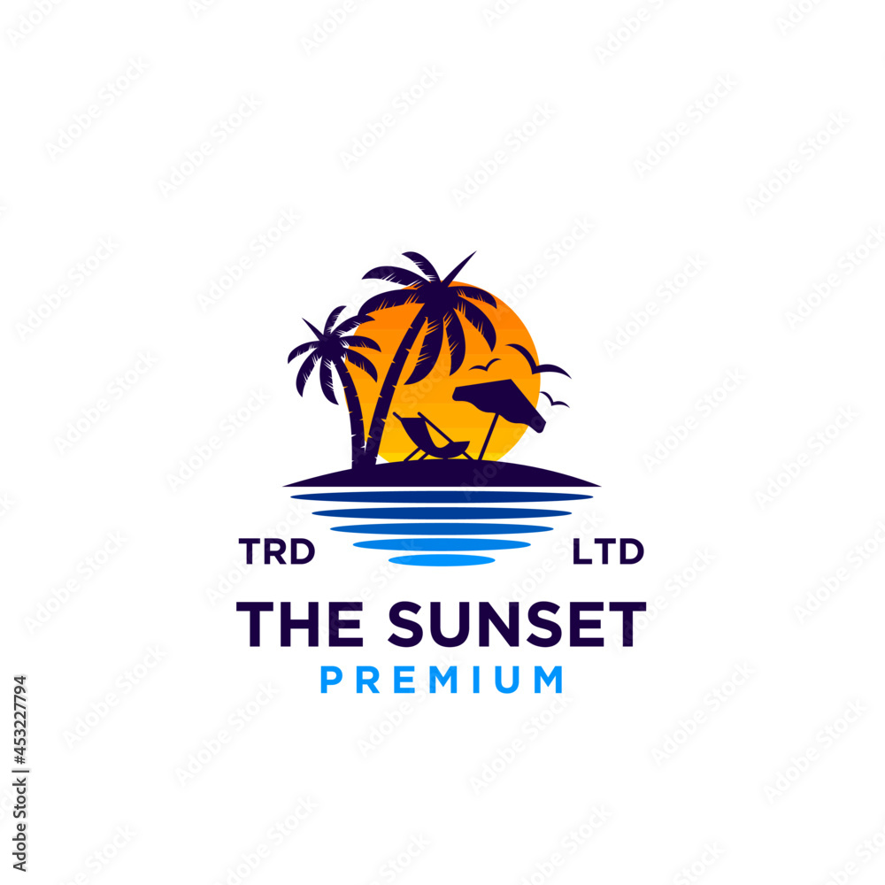 Fototapeta premium Sunset beach logo design illustration vector