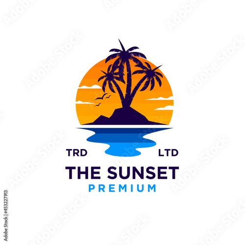 Sunset beach logo design illustration vector
