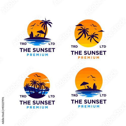 Sunset beach logo design illustration vector