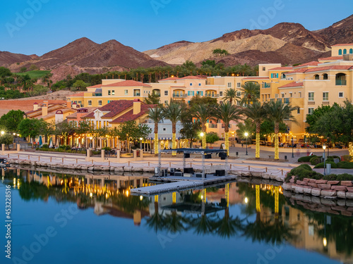 Photography Night view of the lake landscape of Lake Las Vegas
