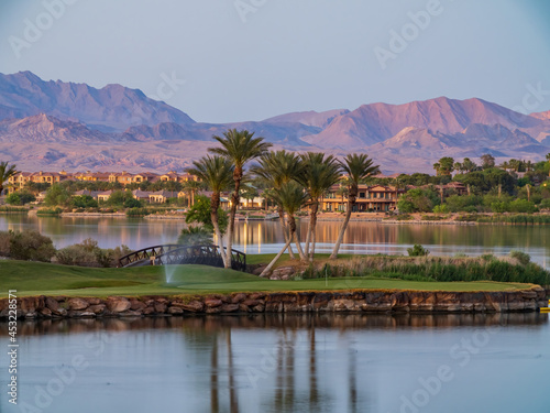Photography Night view of the lake landscape of Lake Las Vegas