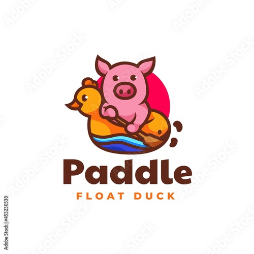 Vector Logo Illustration Paddle Pig Simple Mascot Style. © Artnivora
