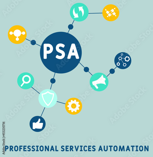 Flat design with people. PSA - Professional Services Automation acronym. business concept background. Vector illustration for website banner, marketing materials, business presentation, online adverti