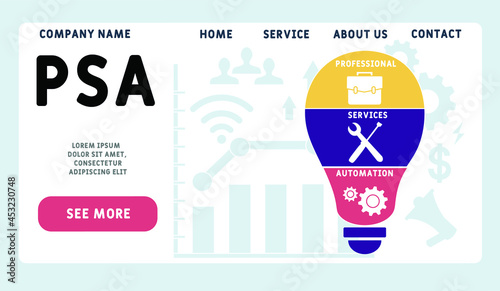 Vector website design template . PSA - Professional Services Automation acronym. business concept. illustration for website banner, marketing materials, business presentation, online advertising.