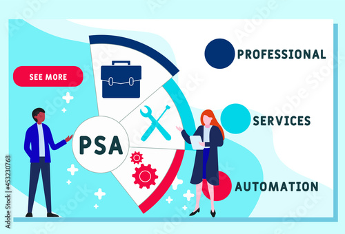 Vector website design template . PSA - Professional Services Automation acronym. business concept. illustration for website banner, marketing materials, business presentation, online advertising.