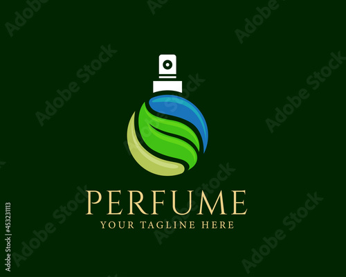 abstract eco leaf bio herbal perfume bottle logo illustration
