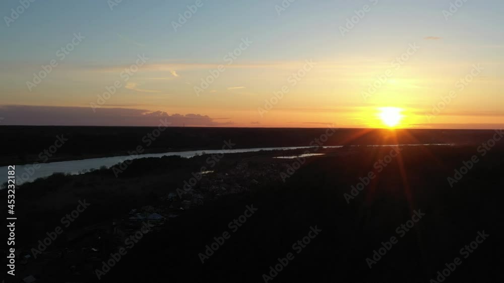Aerial view of Nemunas under the golden sunset. Lithuania. Aerial view of Nemunas under the golden sunset. Lithuania.