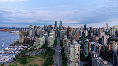 Aerial photo of Downtown Vancouver looking straight up West Georgia Street © Matthew