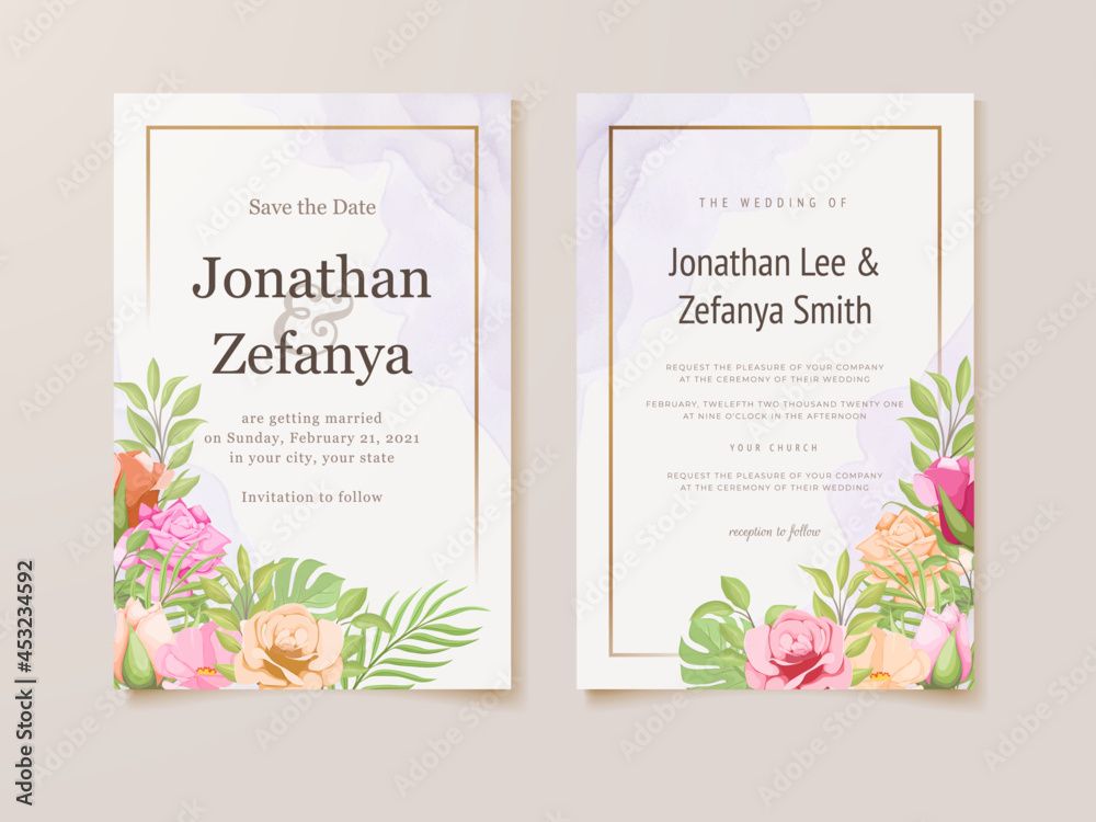 wedding invitation card with beautifull floral vector