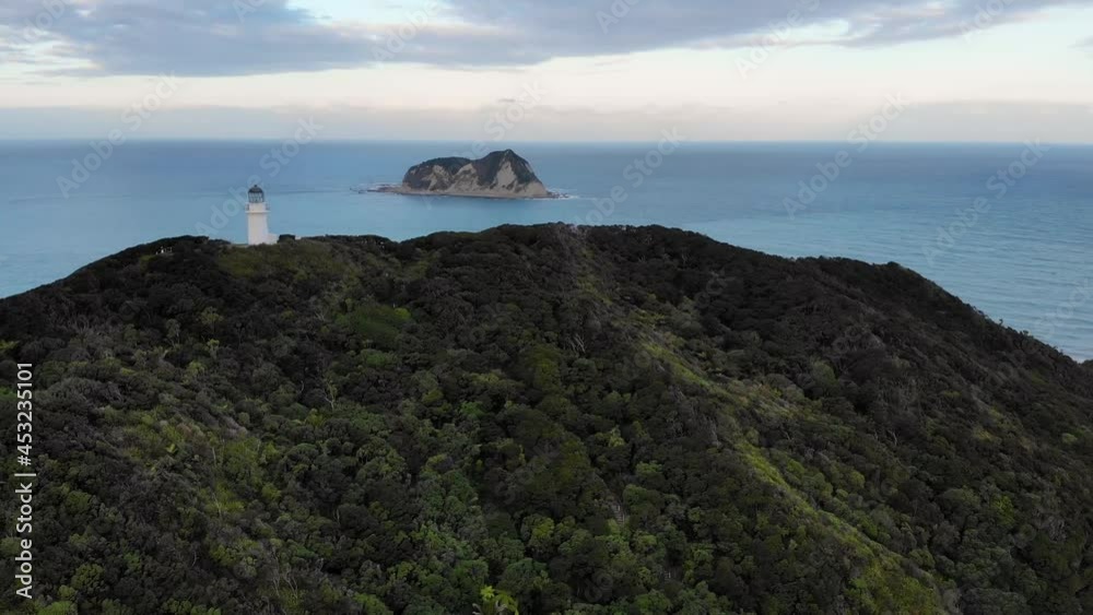 East Cape Lighthouse, New Zealand coastal scenic spot - aerial drone