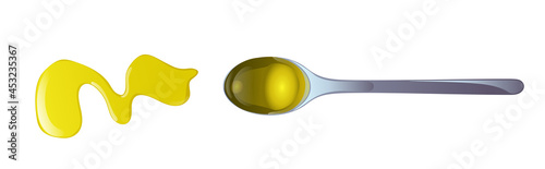 Yellow olive oil in spoons in cartoon style.