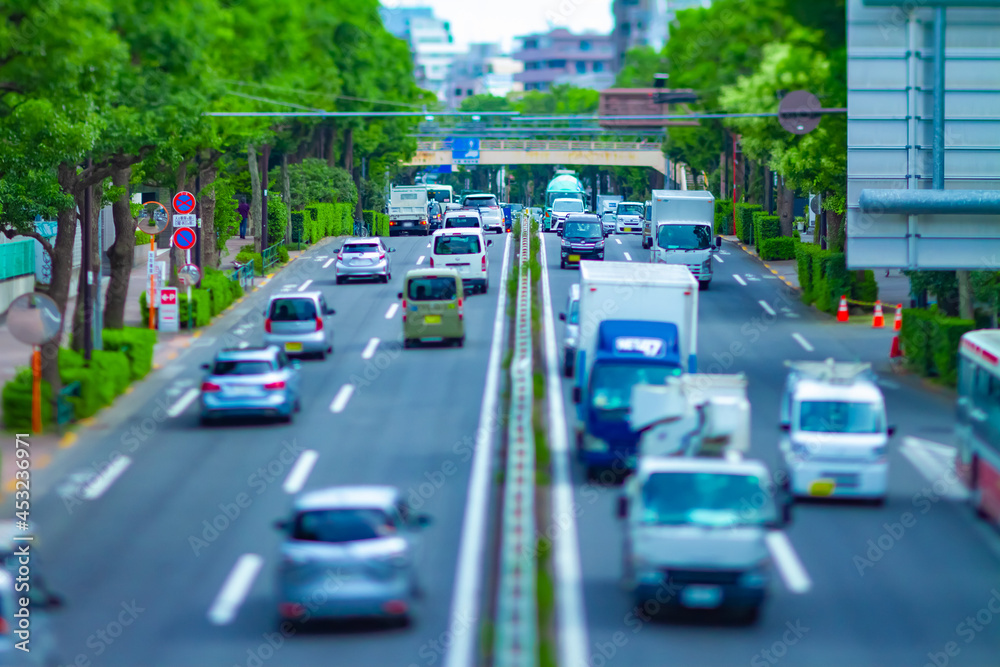 A miniature downtown street at the avenue daytime tiltshift A miniature downtown street at the avenue daytime tiltshift
