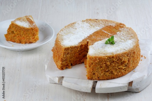 homemade carrot cake , on white background.