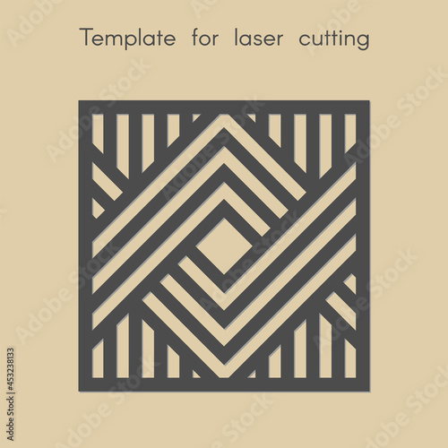 Template for laser cutting. Stencil for panels of wood, metal. Geometric pattern. Square background for cut. Decorative stand. Vector illustration.