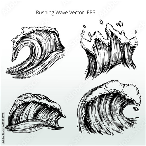 set of Rushing Wave vector Silhouettes, line isolated or logo isolated sign symbol vector, outline and stroke style Collection of high-quality color style vector illustration,
