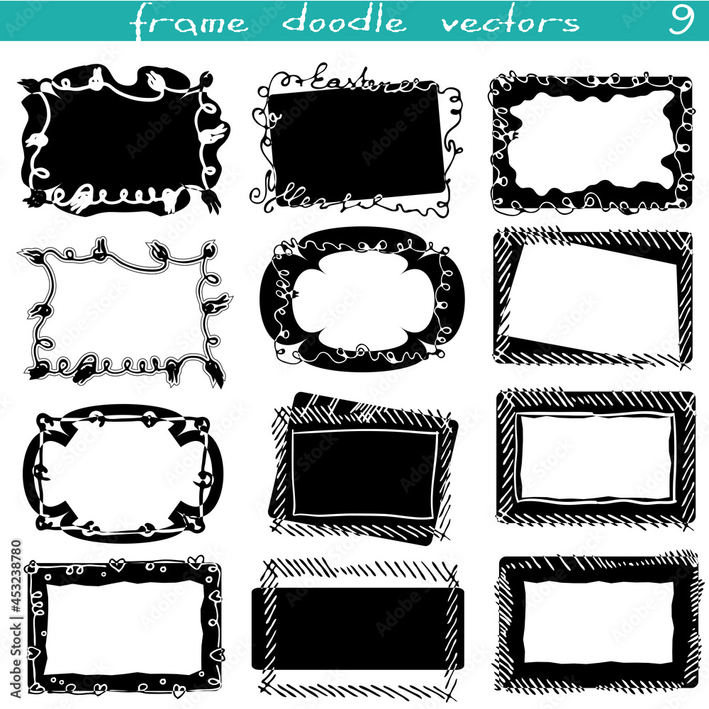 A set of decorative silhouettes of doodle frames.Rectangular sublimations. Ornaments, strokes, curls and lines. Gift design, packaging. Creating a mask in digital design.Halloween, New Year, Valentine A set of decorative silhouettes of doodle frames.Rectangular sublimations. Ornaments, strokes, curls and lines. Gift design, packaging. Creating a mask in digital design.Halloween, New Year, Valentine
