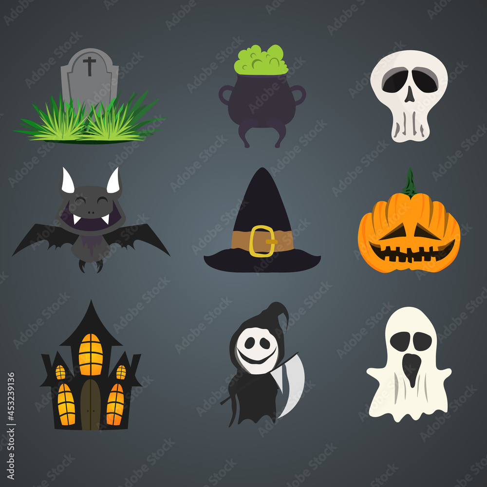Obraz premium Set of Halloween elements in Halloween day ,for content online or banner for your website and template, Simple cartoon flat style , illustration Vector EPS 10