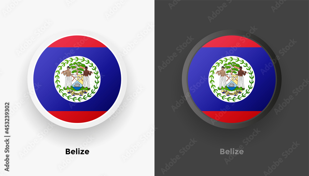 Set of two Belize flag buttons in black and white background. Abstract ...